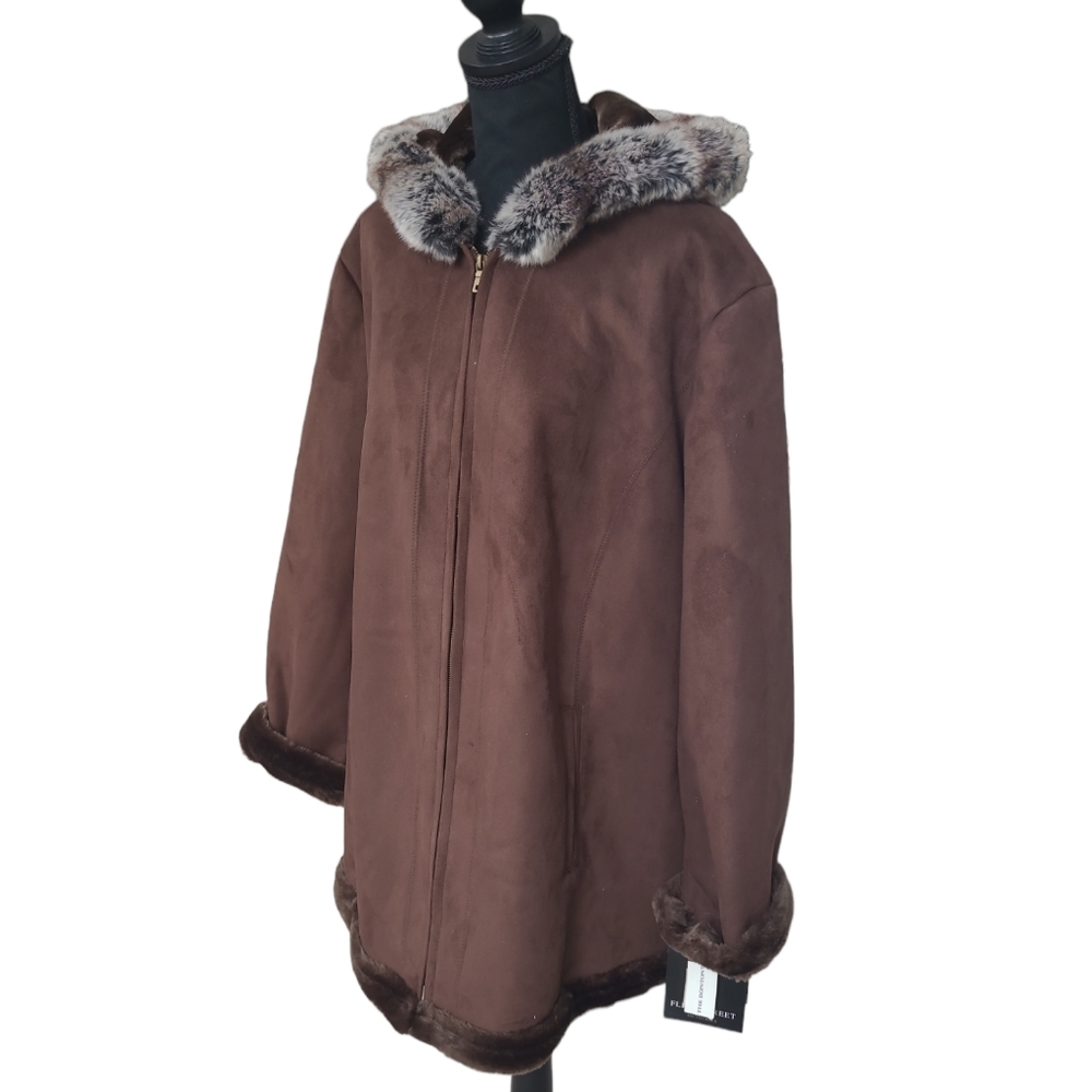 Vintage NWT Fleet Street women's hooded faux fur shearling coat 2X, new - Picture 1 of 16